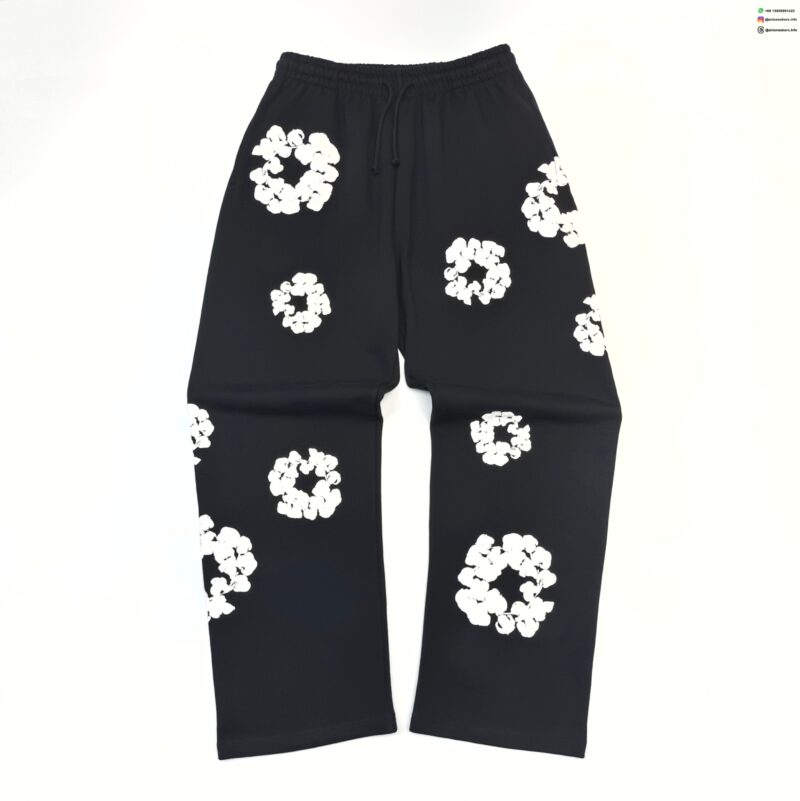 Denim Tears White Cotton Flower Black Straight-leg Pants