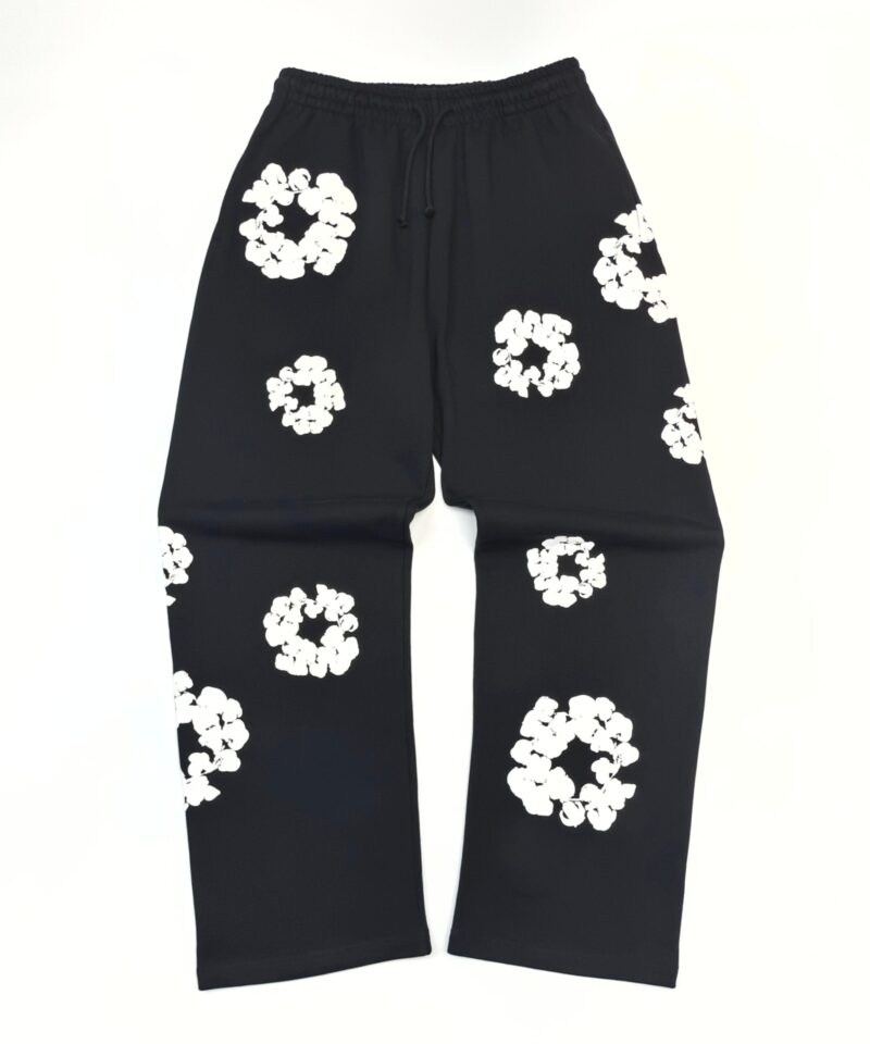 Denim Tears White Cotton Flower Black Straight-leg Pants
