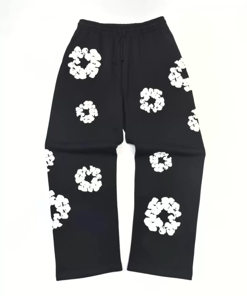 Denim Tears White Cotton Flower Black Straight-leg Pants