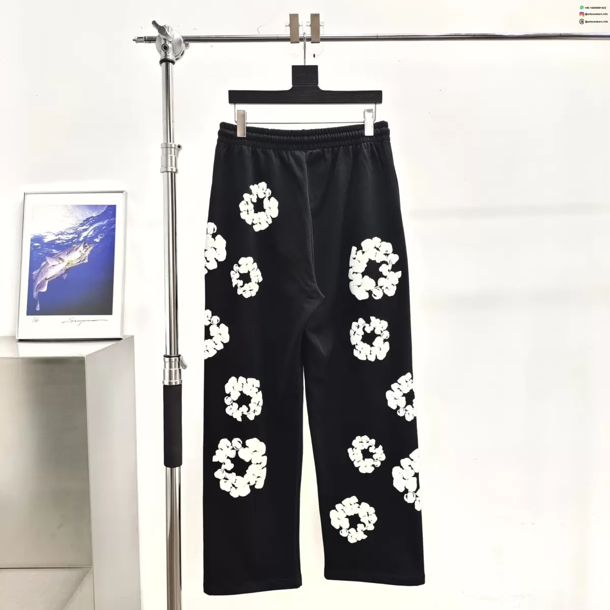 Denim Tears White Cotton Flower Black Straight-leg Pants