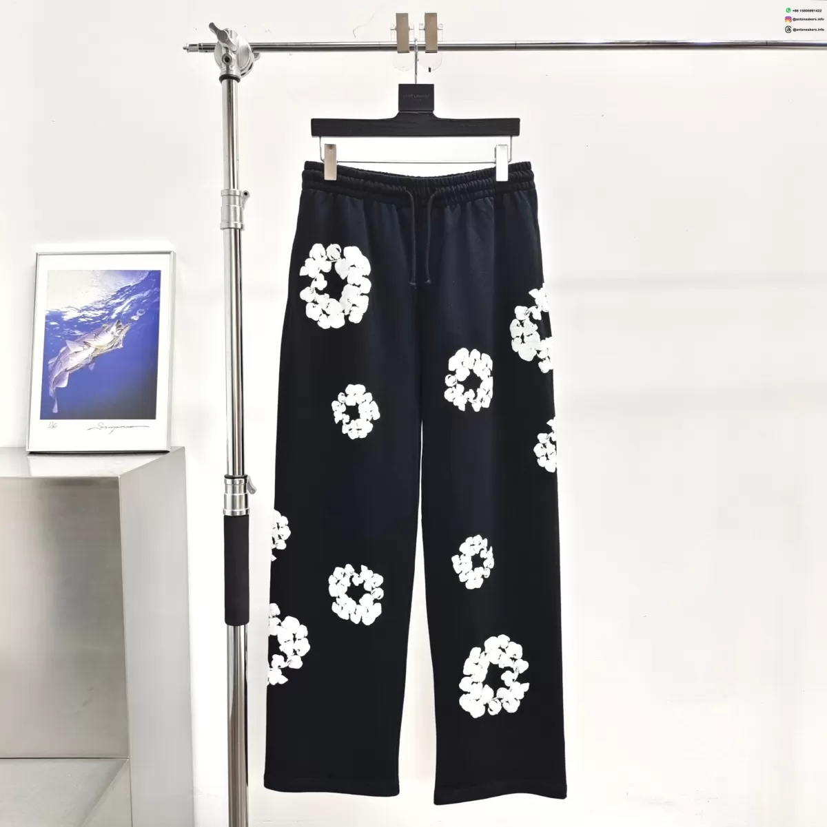 Denim Tears White Cotton Flower Black Straight-leg Pants