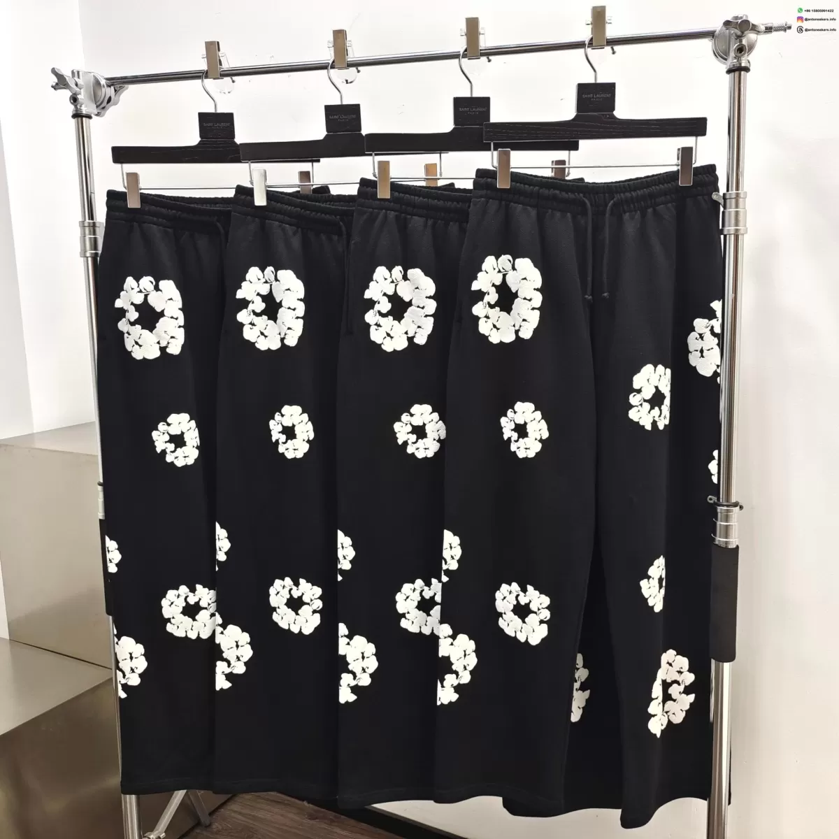 Denim Tears White Cotton Flower Black Straight-leg Pants