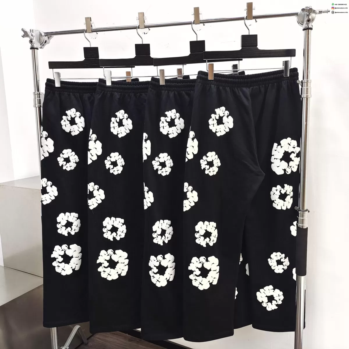 Denim Tears White Cotton Flower Black Straight-leg Pants