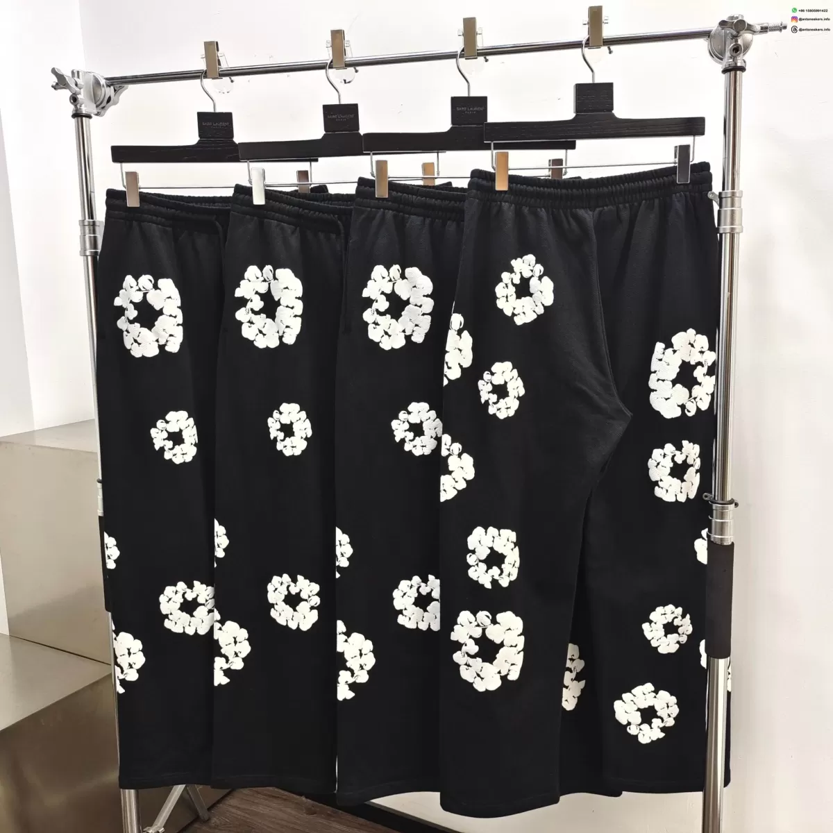 Denim Tears White Cotton Flower Black Straight-leg Pants