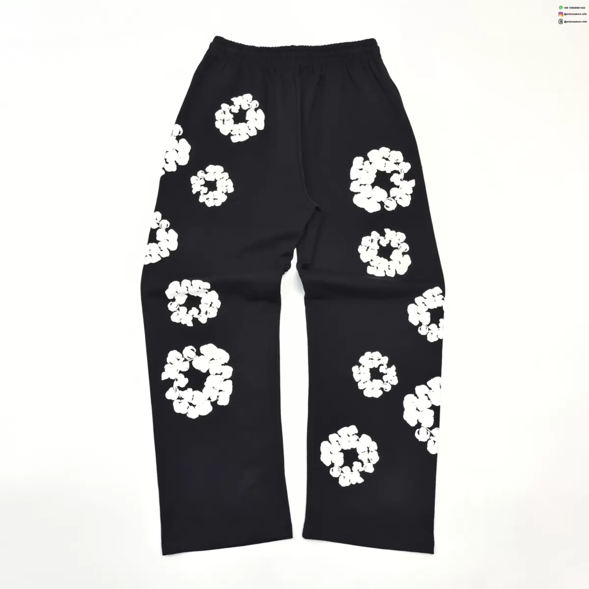Denim Tears White Cotton Flower Black Straight-leg Pants