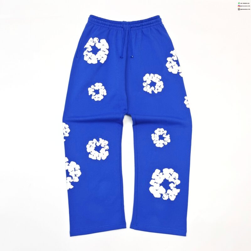 Denim Tears White Cotton Flower Electric Blue Straight-Leg Pants