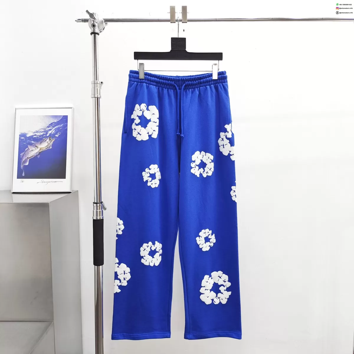 Denim Tears White Cotton Flower Electric Blue Straight-Leg Pants