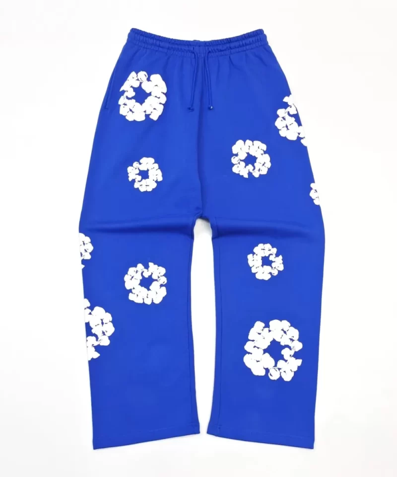 Denim Tears White Cotton Flower Electric Blue Straight-Leg Pants