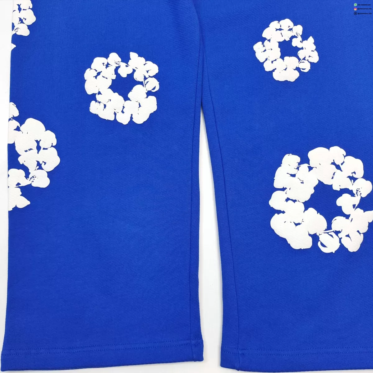Denim Tears White Cotton Flower Electric Blue Straight-Leg Pants