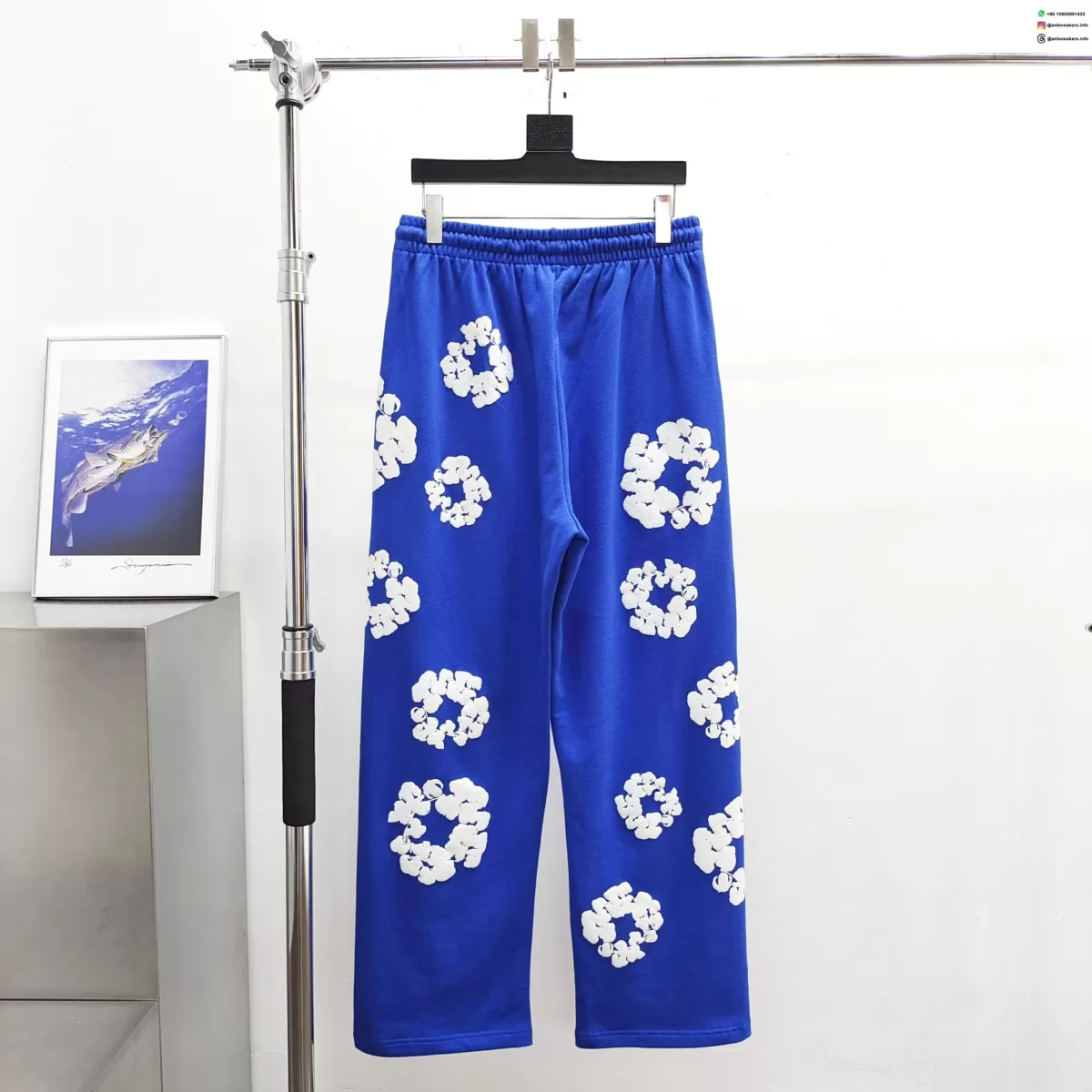 Denim Tears White Cotton Flower Electric Blue Straight-Leg Pants