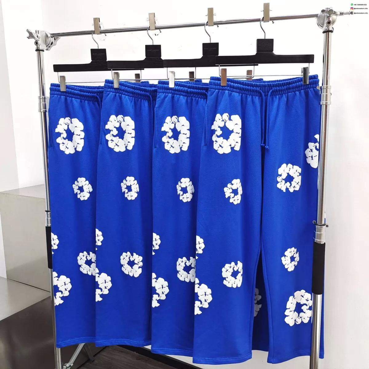 Denim Tears White Cotton Flower Electric Blue Straight-Leg Pants