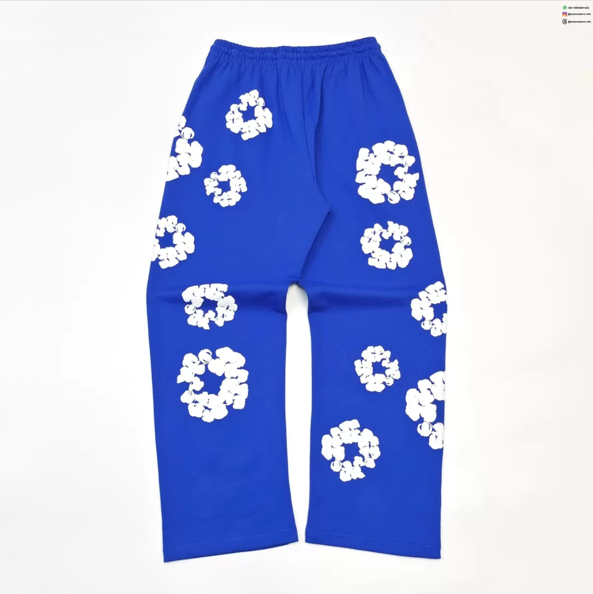 Denim Tears White Cotton Flower Electric Blue Straight-Leg Pants