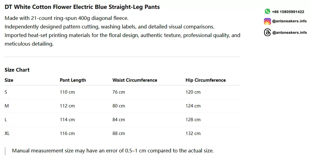Denim Tears White Cotton Flower Electric Blue Straight-Leg Pants