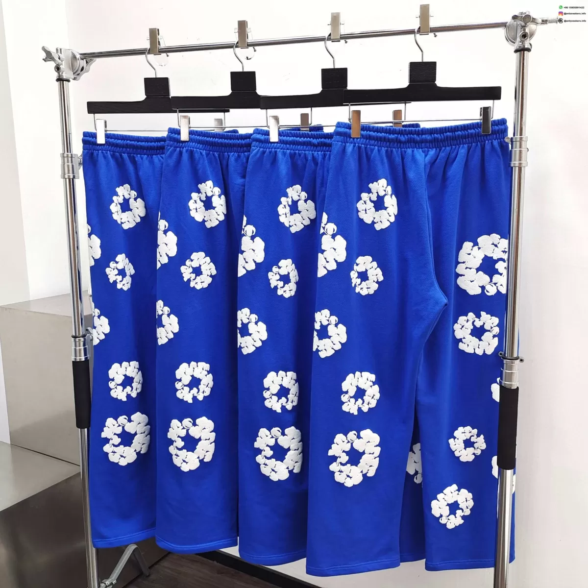 Denim Tears White Cotton Flower Electric Blue Straight-Leg Pants