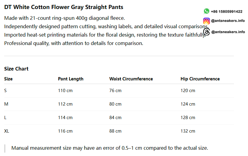 Denim Tears White Cotton Flower Gray Straight Pants