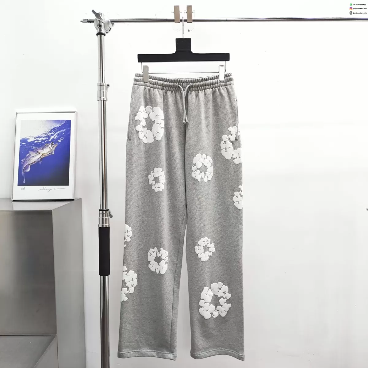 Denim Tears White Cotton Flower Gray Straight Pants