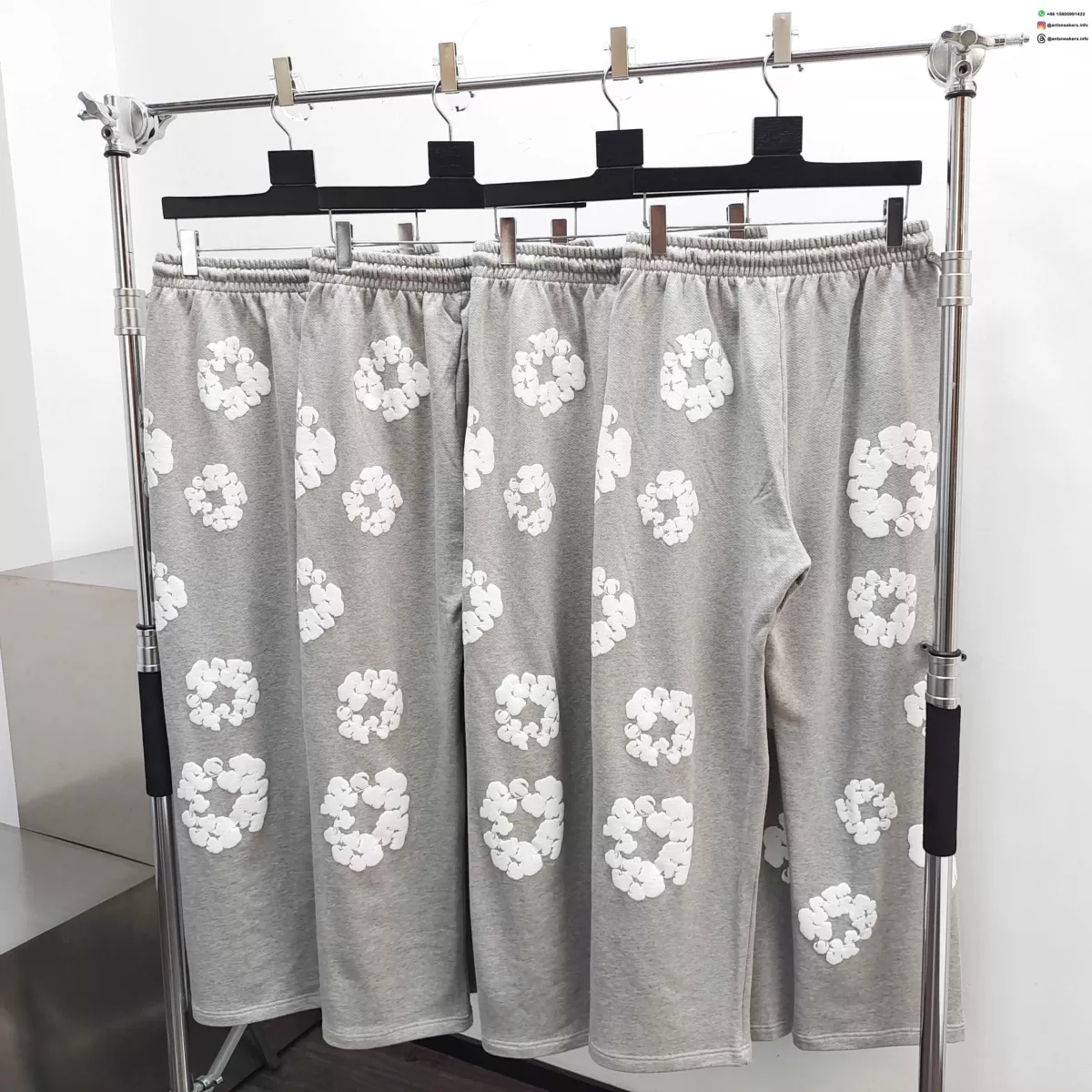 Denim Tears White Cotton Flower Gray Straight Pants