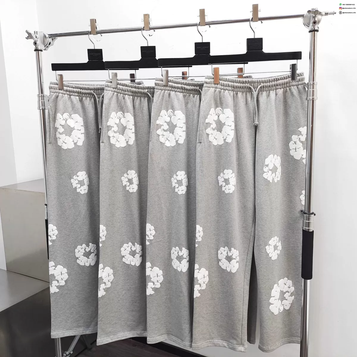 Denim Tears White Cotton Flower Gray Straight Pants