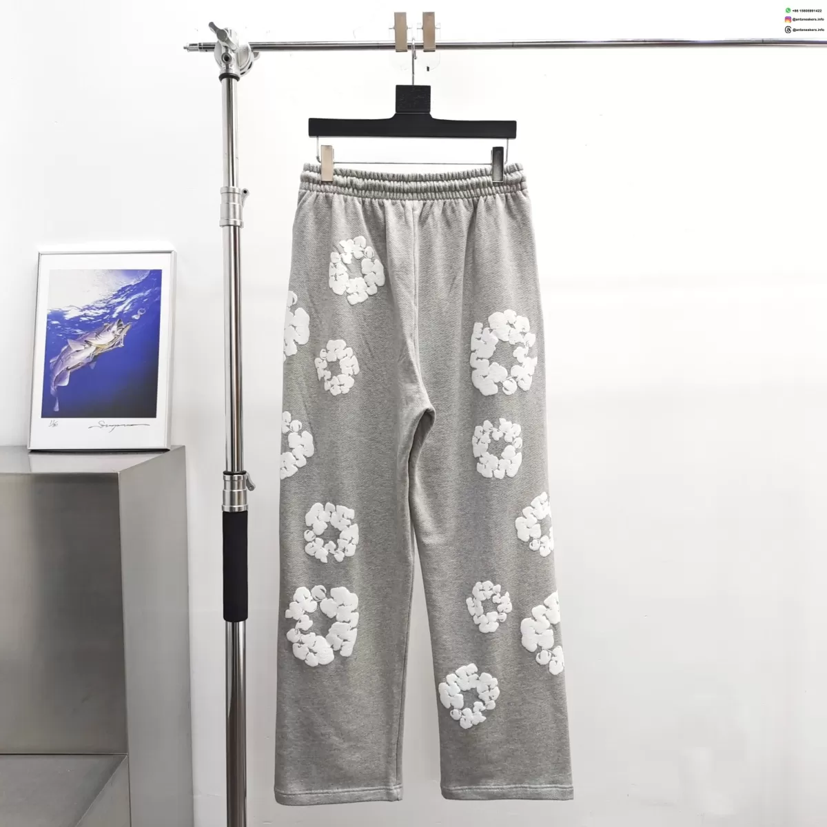 Denim Tears White Cotton Flower Gray Straight Pants