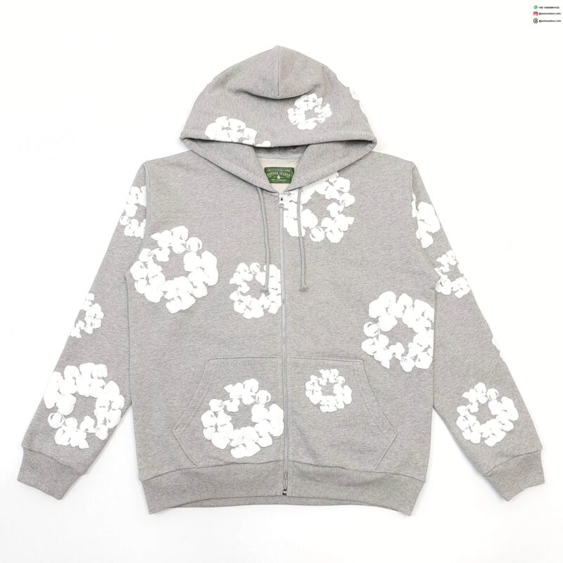 Denim Tears White Cotton Flower Gray Zip Hoodie
