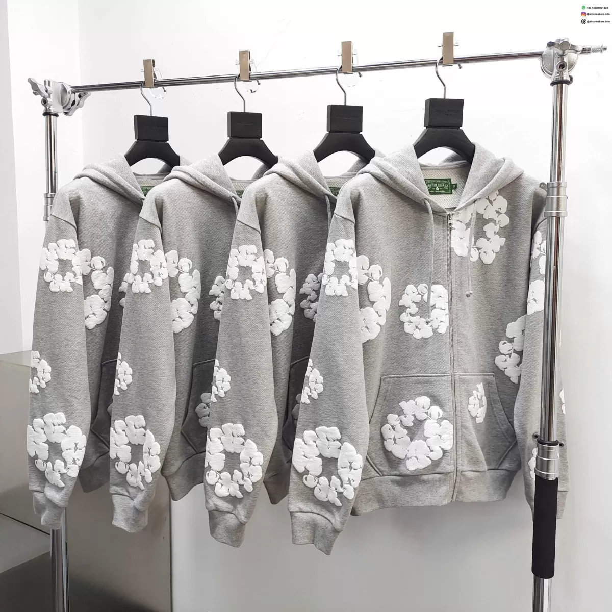 Denim Tears White Cotton Flower Gray Zip Hoodie