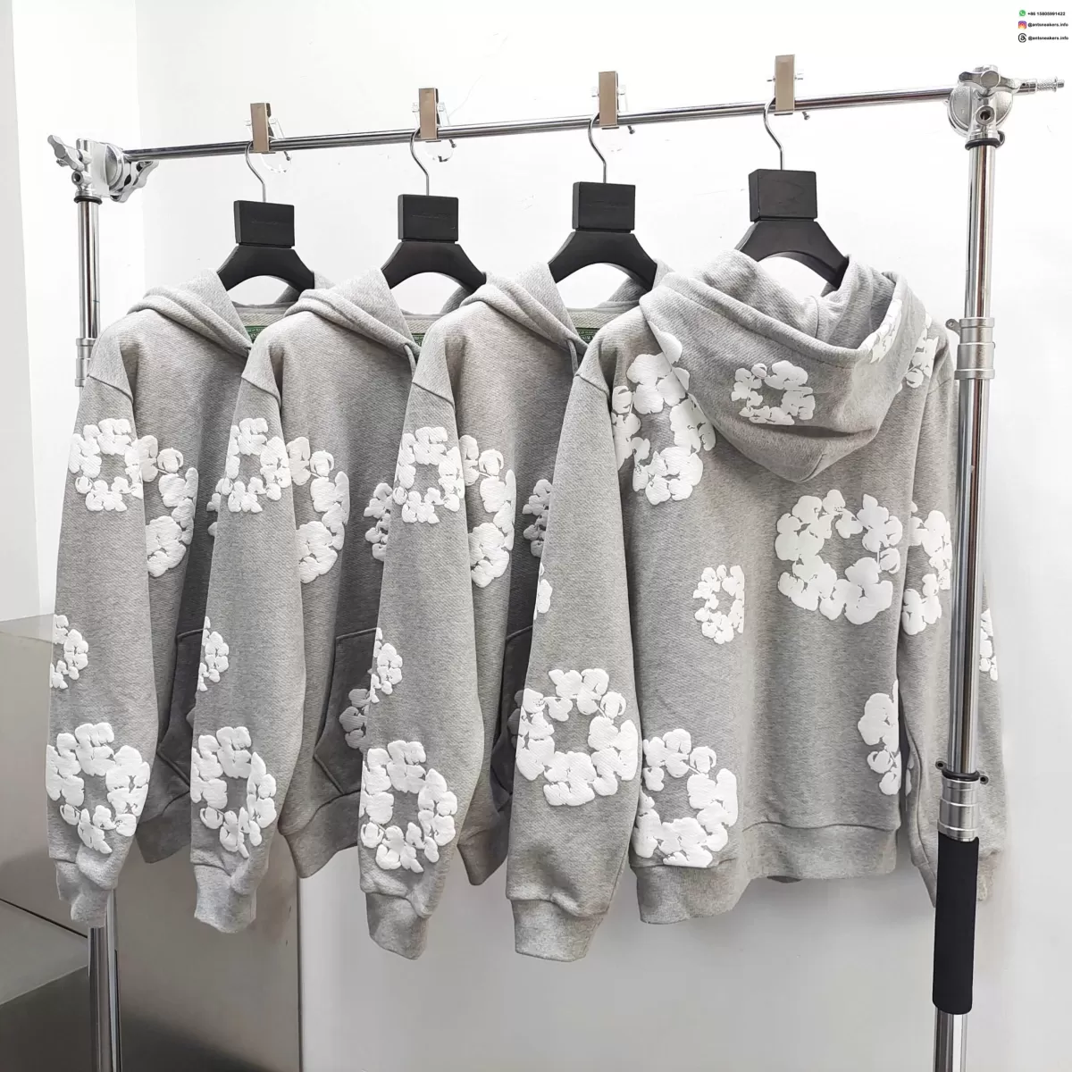 Denim Tears White Cotton Flower Gray Zip Hoodie