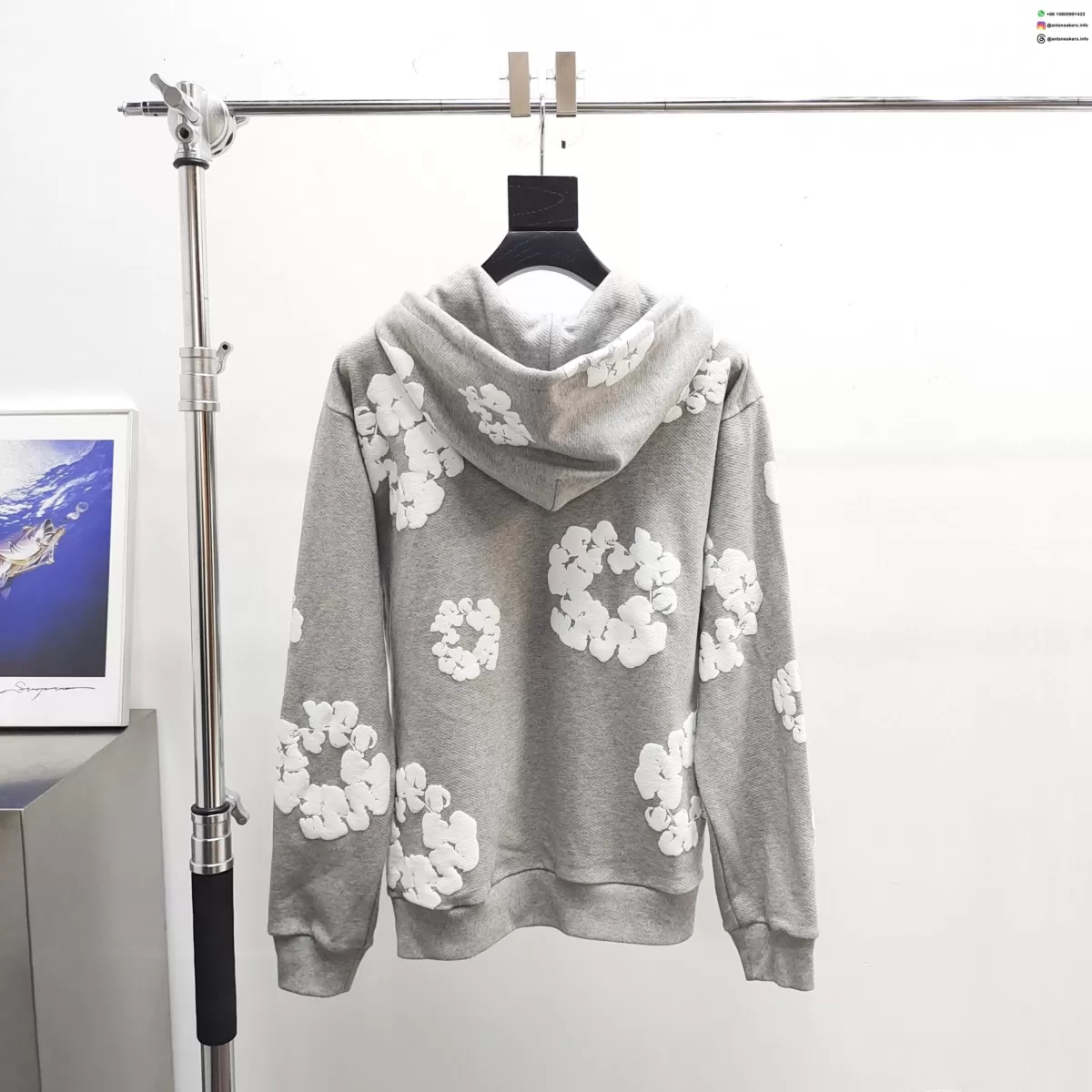 Denim Tears White Cotton Flower Gray Zip Hoodie