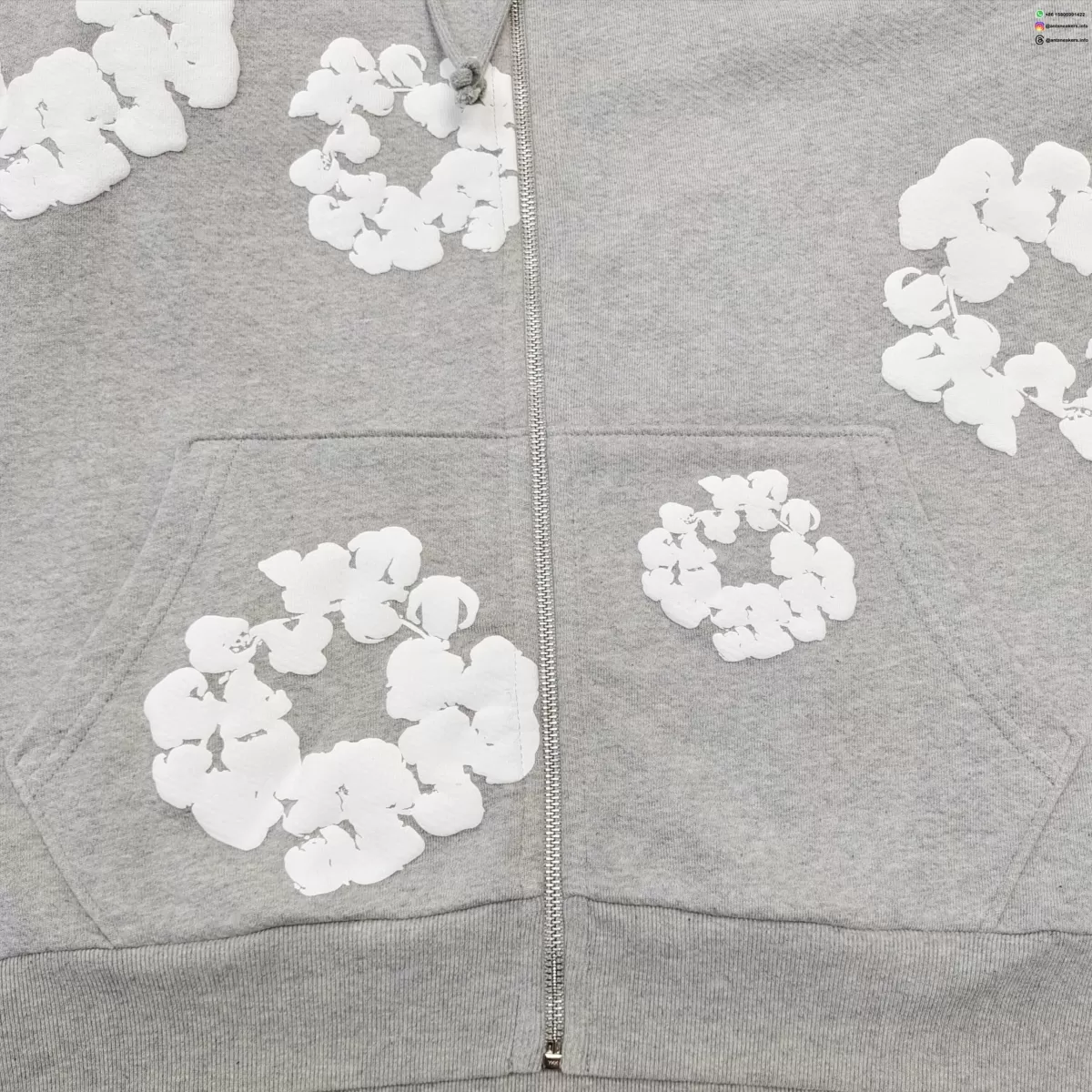 Denim Tears White Cotton Flower Gray Zip Hoodie