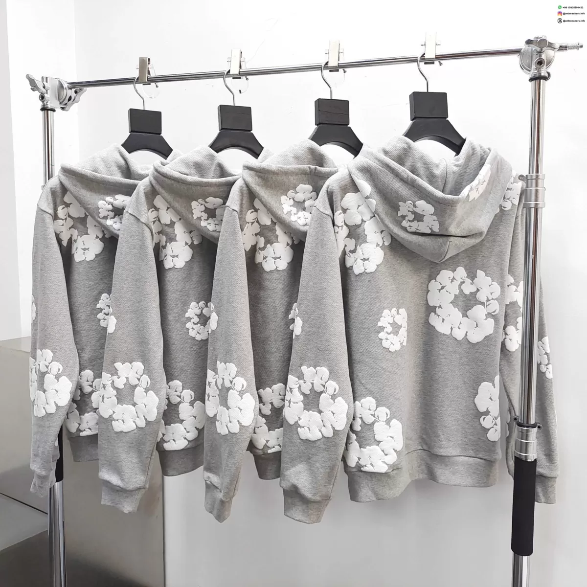 Denim Tears White Cotton Flower Gray Zip Hoodie