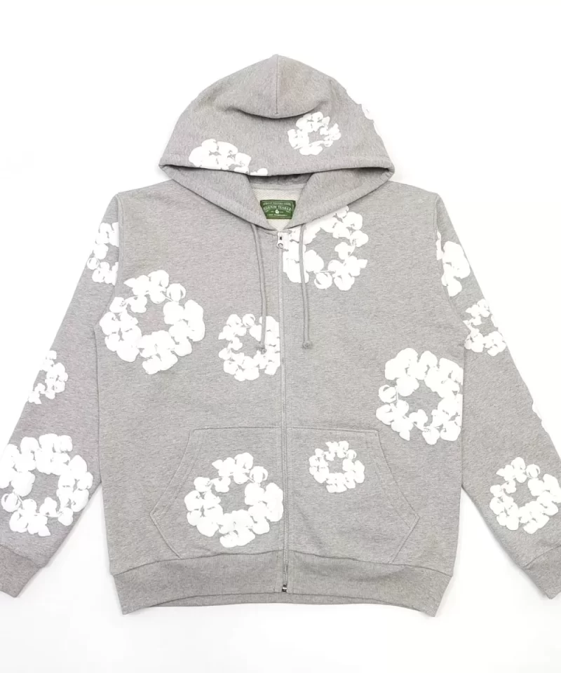 Denim Tears White Cotton Flower Gray Zip Hoodie