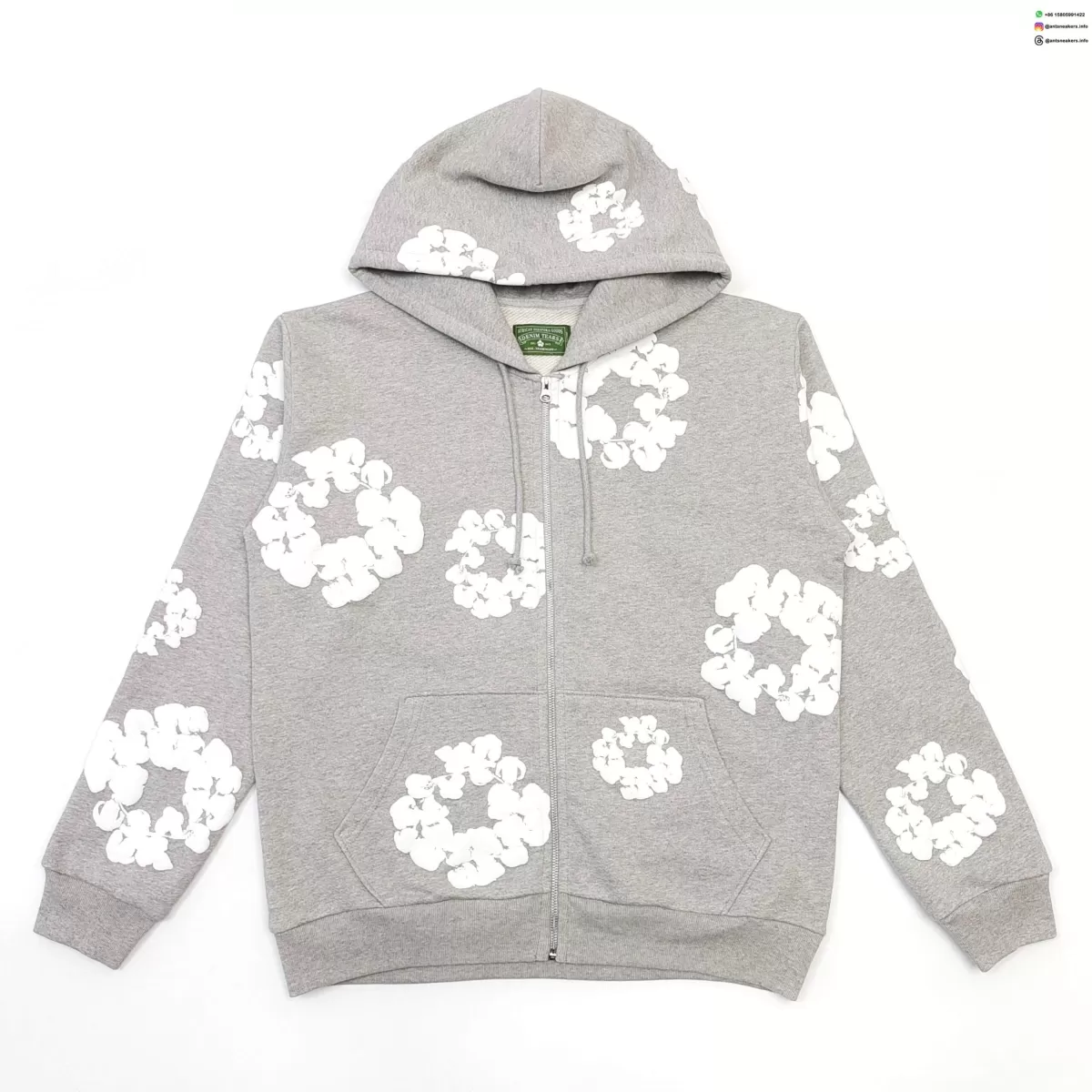 Denim Tears White Cotton Flower Gray Zip Hoodie