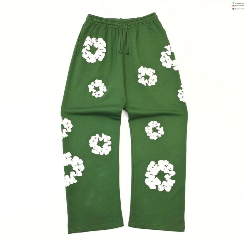 Denim Tears White Cotton Flower Green Straight-Leg Pants