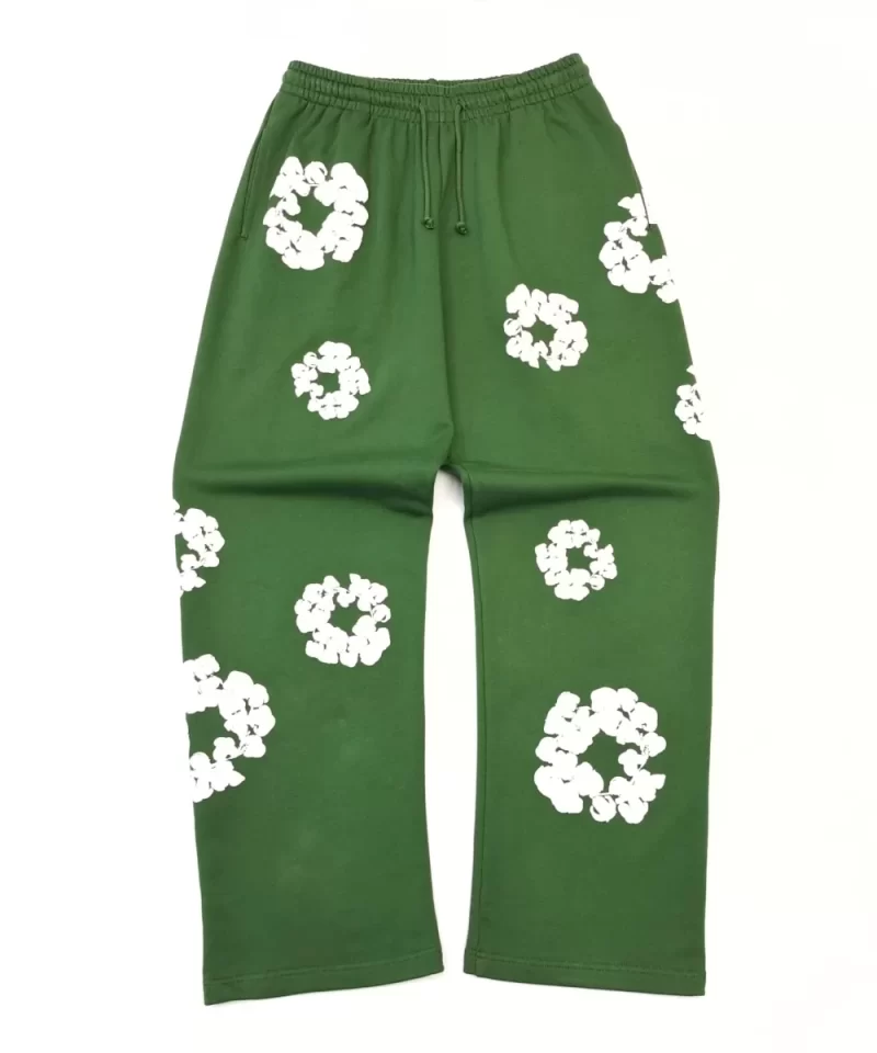 Denim Tears White Cotton Flower Green Straight-Leg Pants