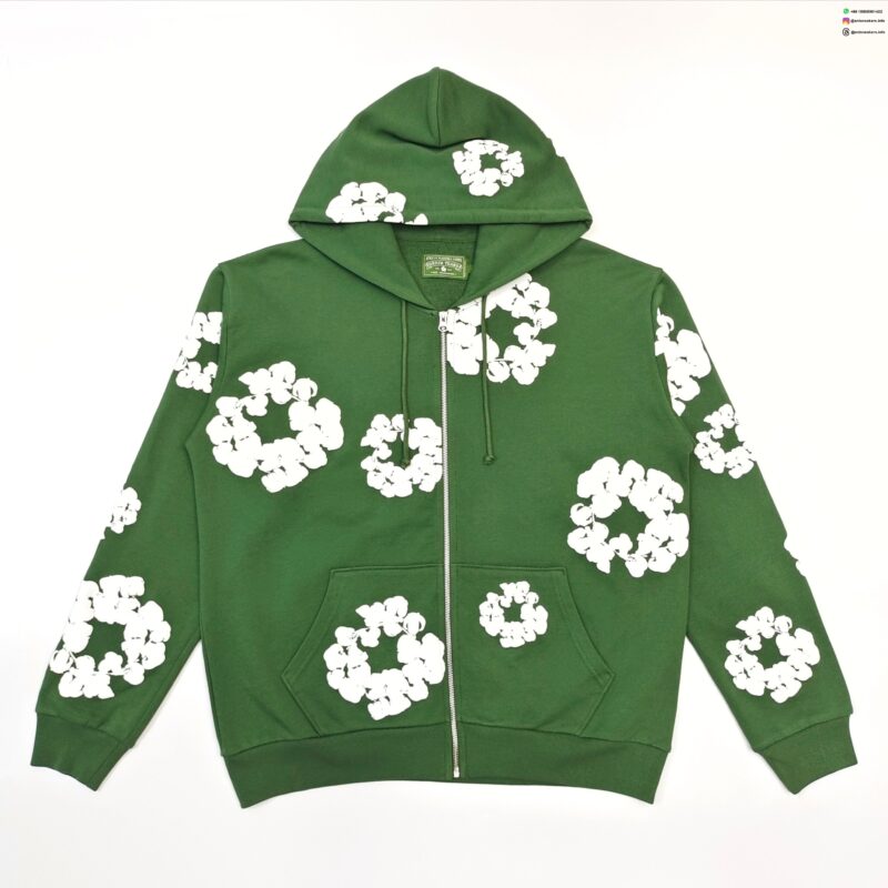 Denim Tears White Cotton Flower Green Zip Hoodie