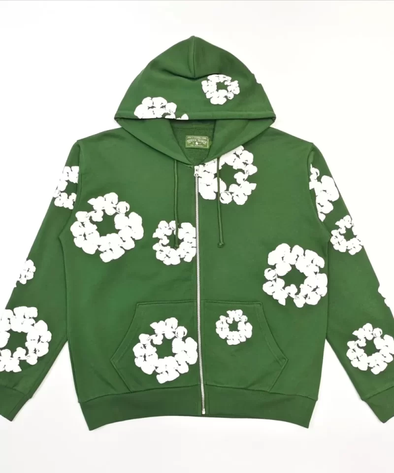Denim Tears White Cotton Flower Green Zip Hoodie