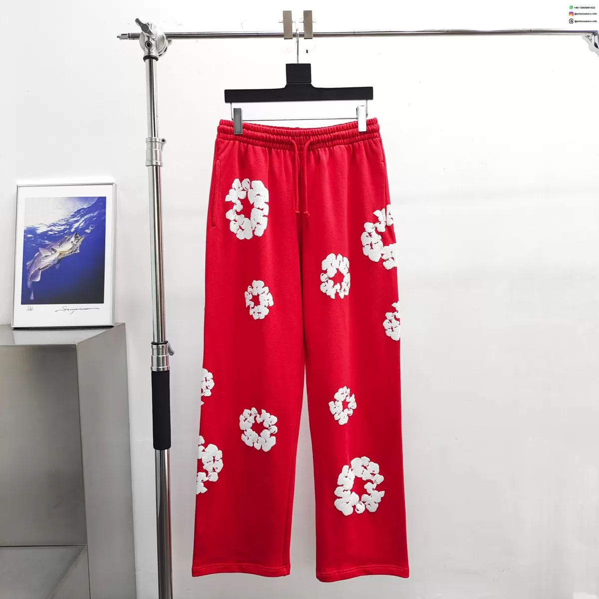 Denim Tears White Cotton Flower Red Straight-Leg Pants