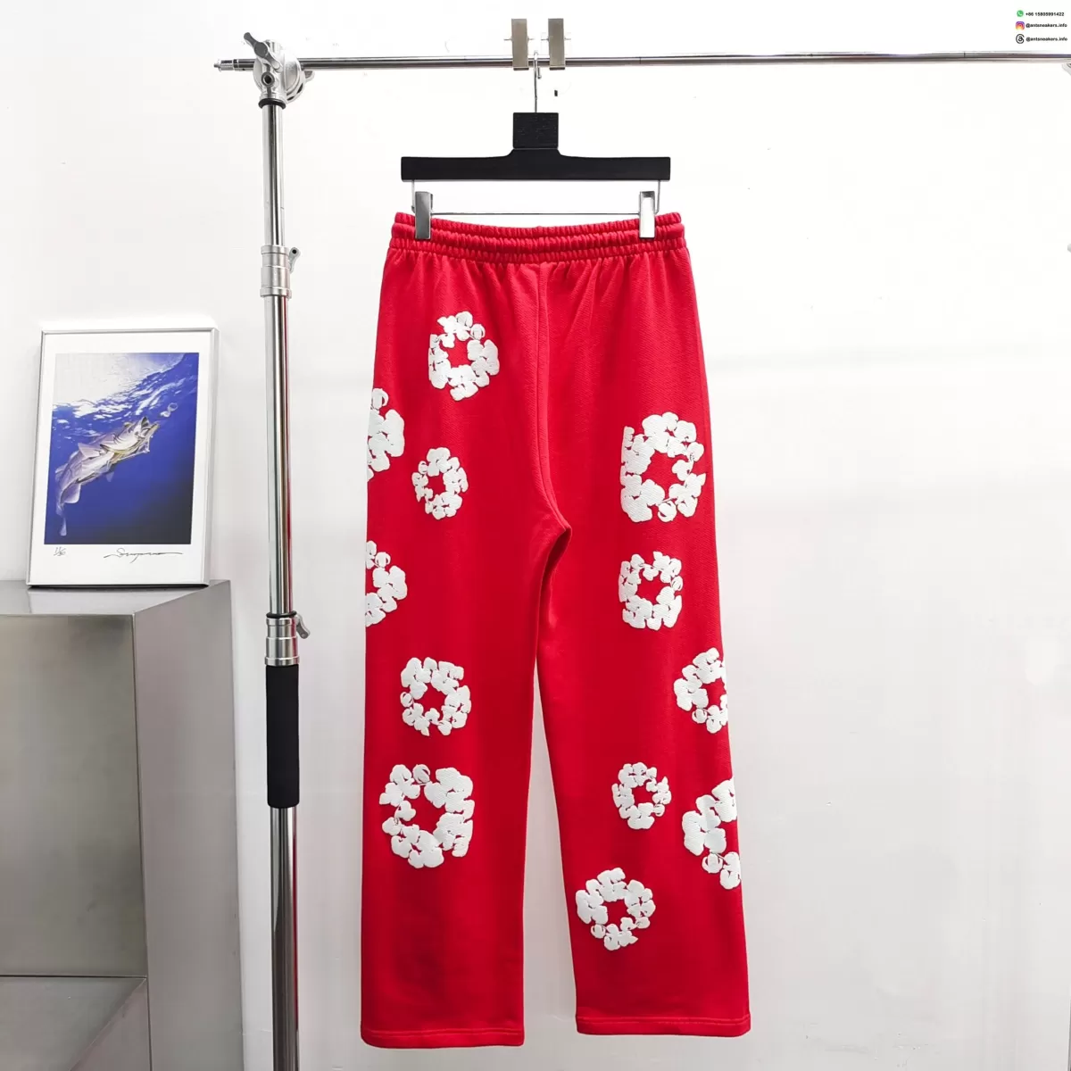 Denim Tears White Cotton Flower Red Straight-Leg Pants