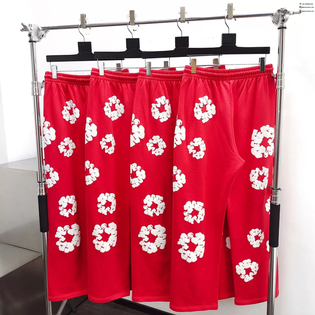 Denim Tears White Cotton Flower Red Straight-Leg Pants