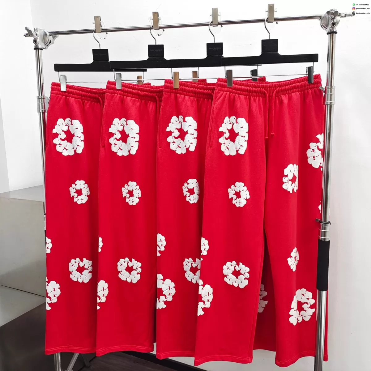 Denim Tears White Cotton Flower Red Straight-Leg Pants