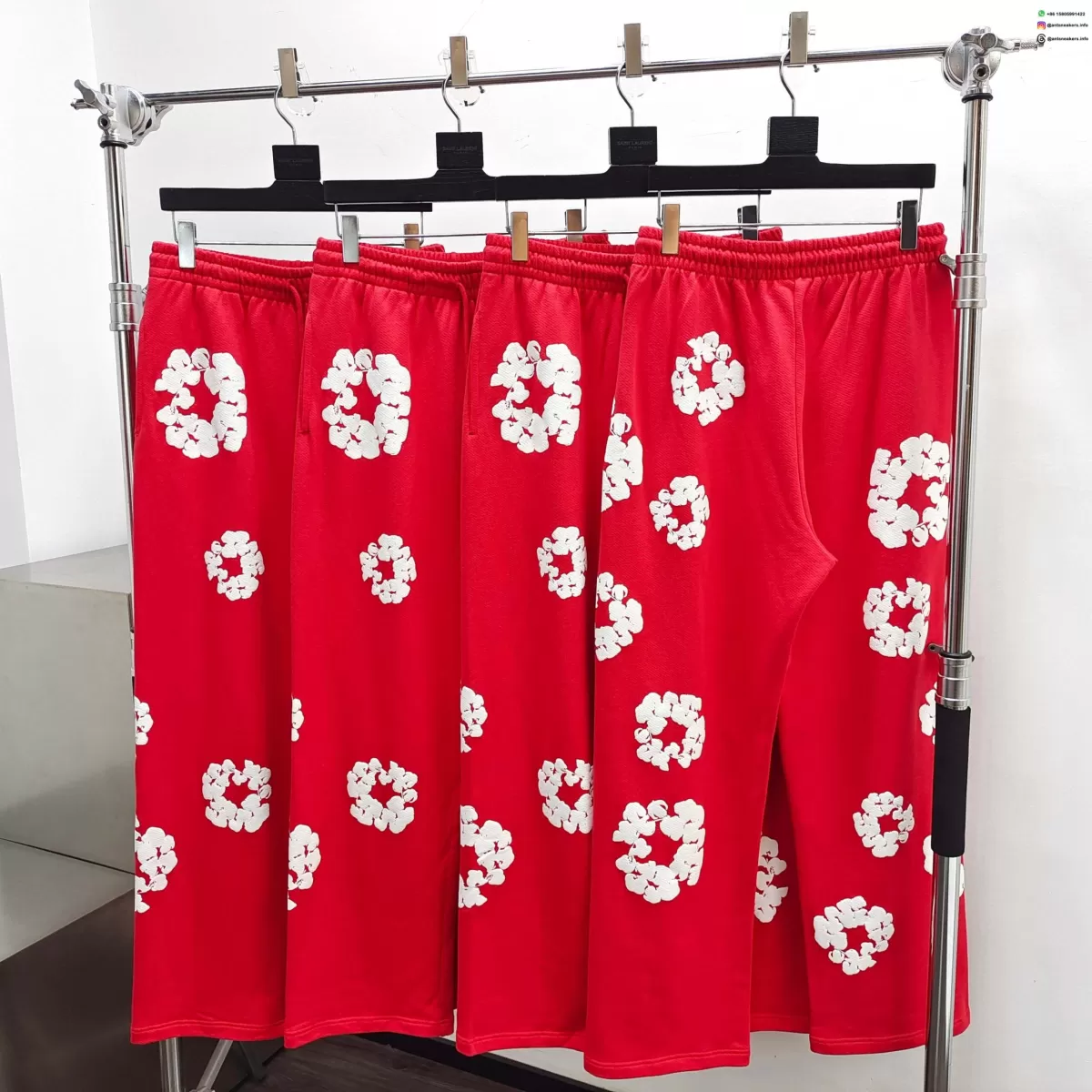 Denim Tears White Cotton Flower Red Straight-Leg Pants