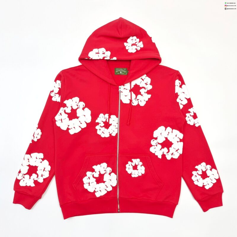 Denim Tears White Cotton Flower Red Zip-Up Hoodie