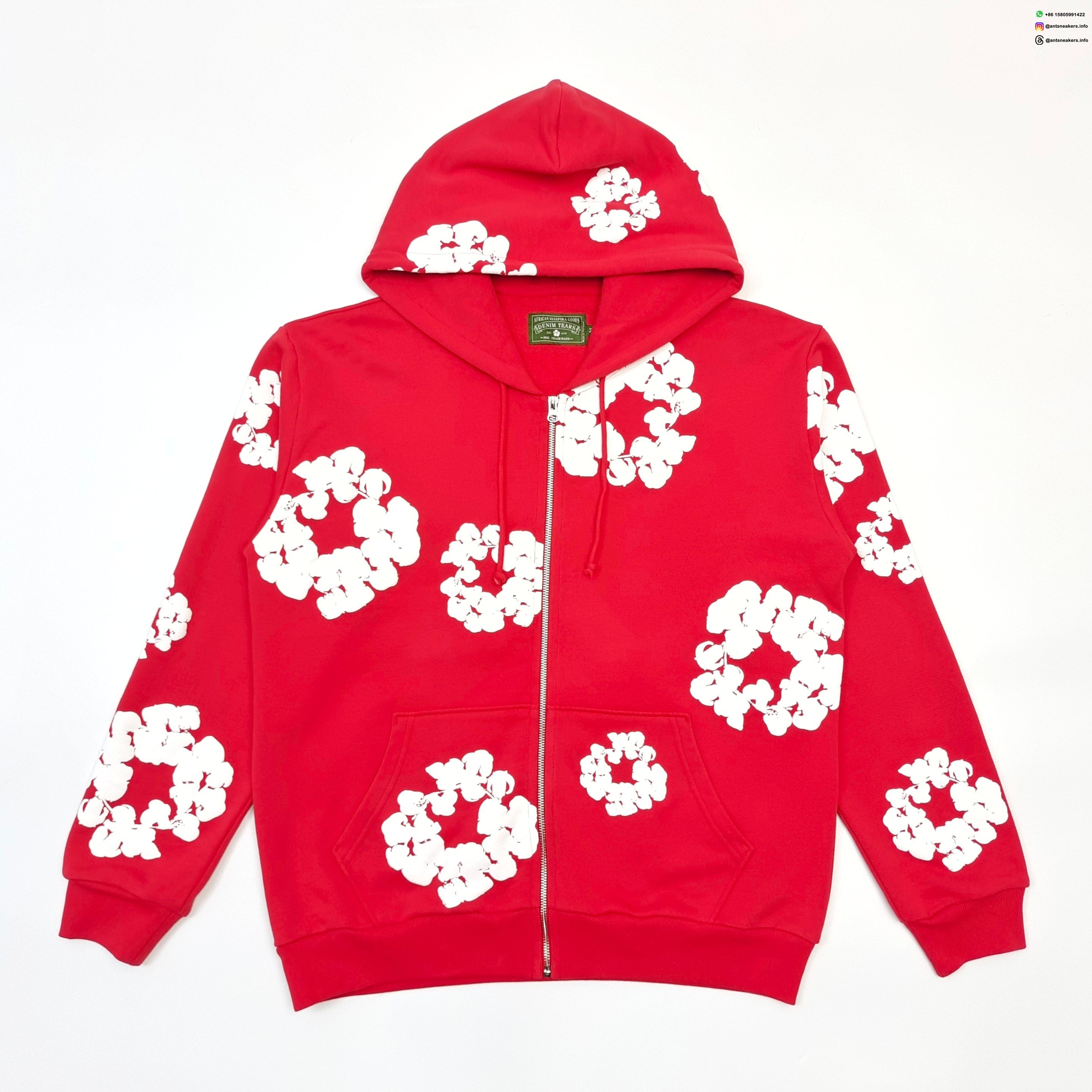 Denim Tears White Cotton Flower Red Zip-Up Hoodie
