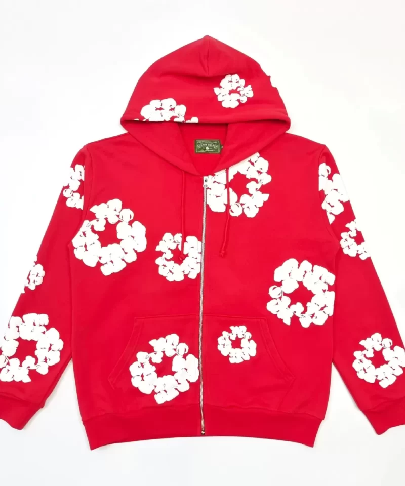 Denim Tears White Cotton Flower Red Zip-Up Hoodie