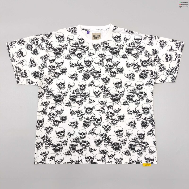GALLERY DEPT All-over Black Skull White Tee