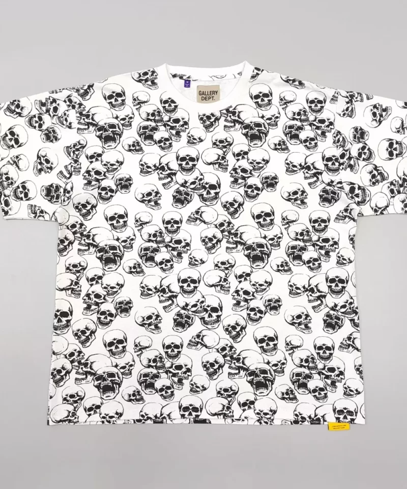 GALLERY DEPT All-over Black Skull White Tee Streetwear
