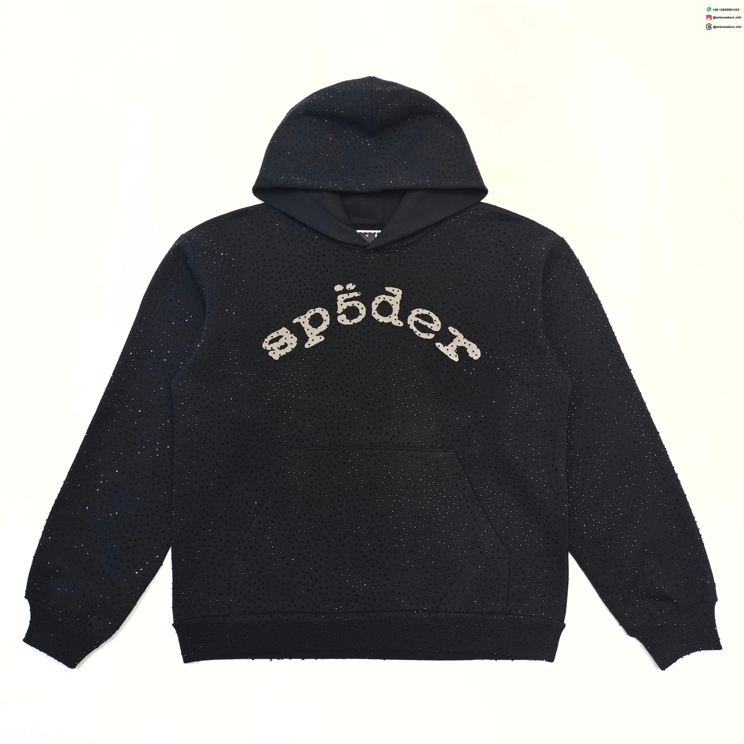 Sp5der Black Full Rhinestone Hoodies