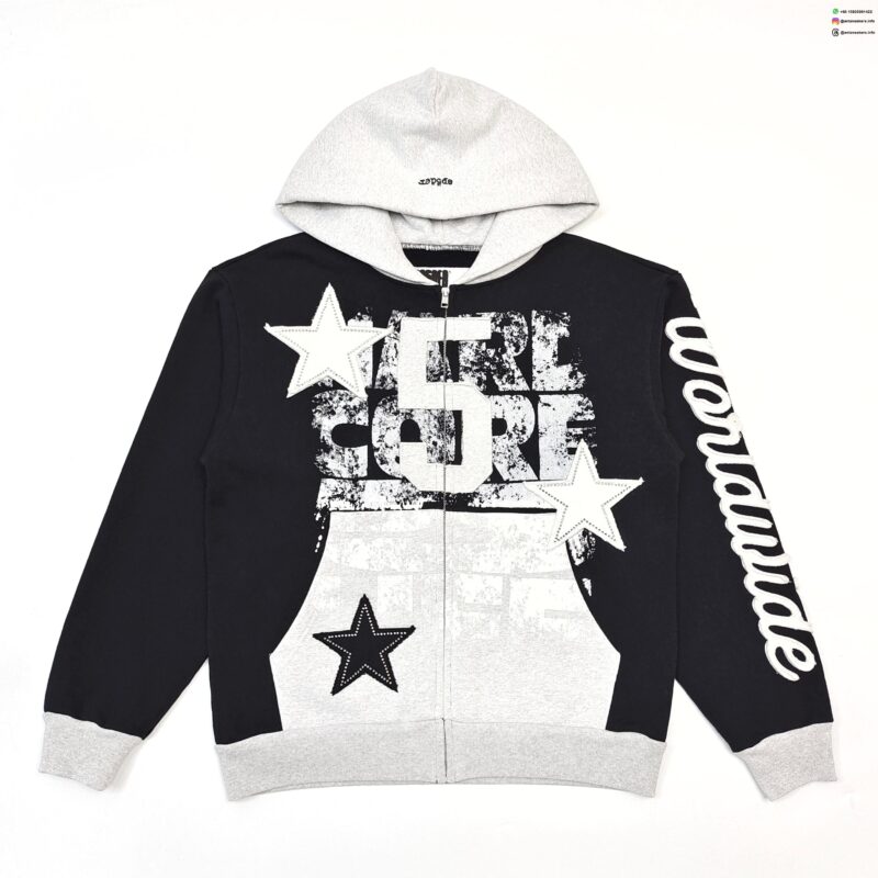 Sp5der Black-Grey Big 5 Zipper Hoodie