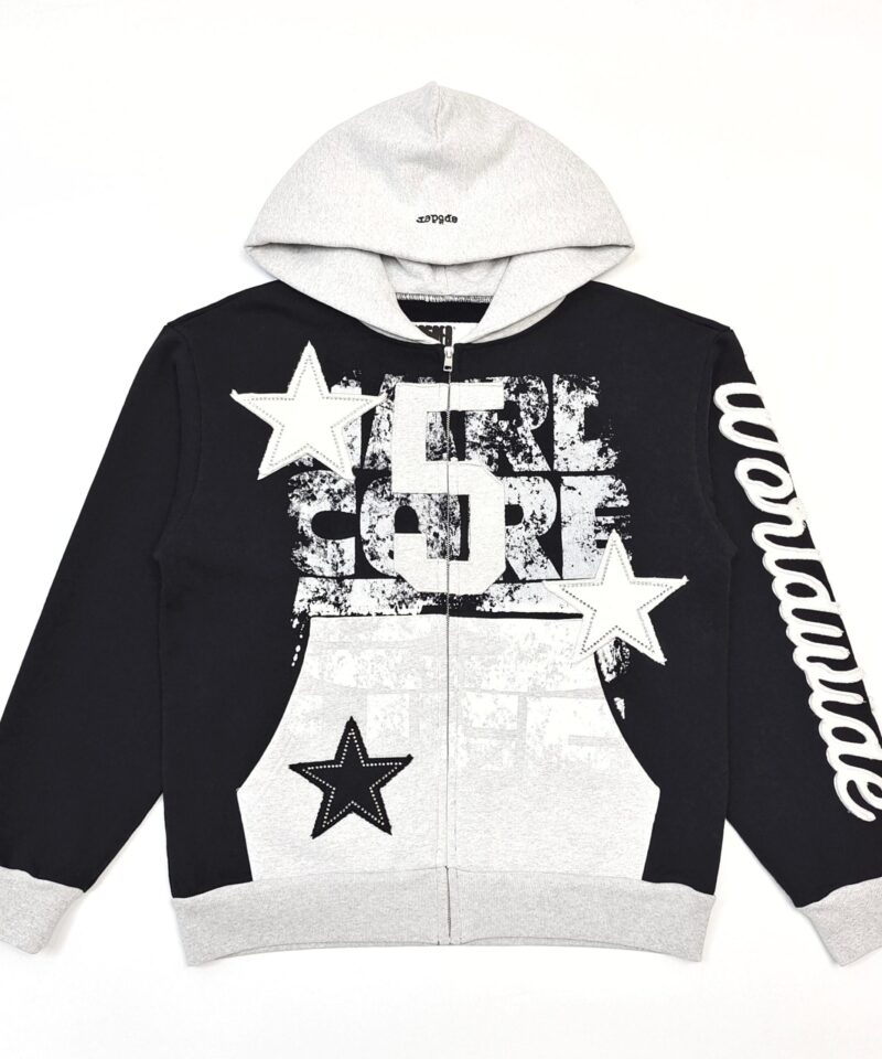 Sp5der Black-Grey Big 5 Zipper Hoodie