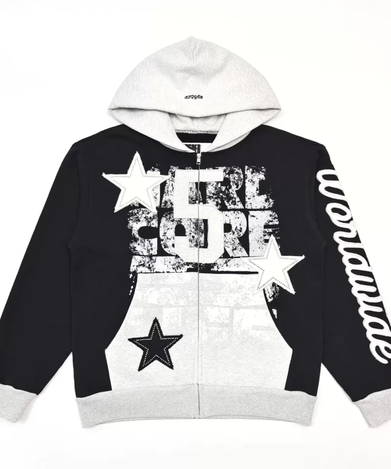 Sp5der Black-Grey Big 5 Zipper Hoodie Streetwear