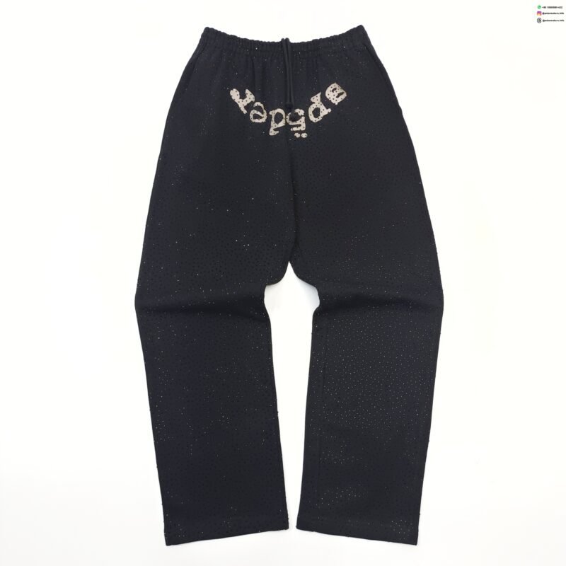 Sp5der Black Rhinestone Sweatpants